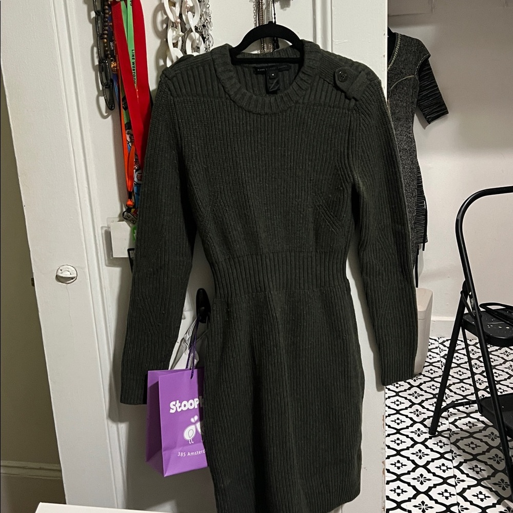 Marc By Marc Jacobs Dark Green Long Sleeve Wool Dress Size M